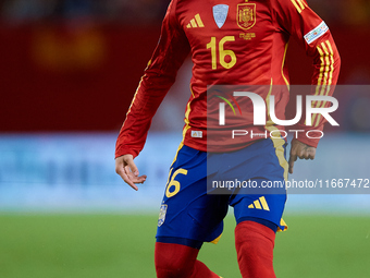 Alex Baena of Spain is in action during the UEFA Nations League 2024/25 League A Group A4 game between Spain and Denmark at Enrique Roca Sta...