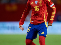 Alex Baena of Spain is in action during the UEFA Nations League 2024/25 League A Group A4 game between Spain and Denmark at Enrique Roca Sta...