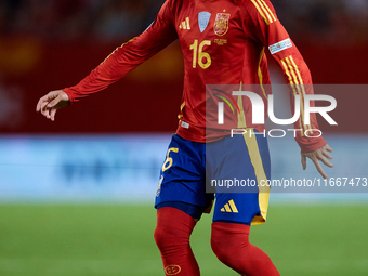 Alex Baena of Spain is in action during the UEFA Nations League 2024/25 League A Group A4 game between Spain and Denmark at Enrique Roca Sta...