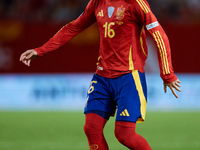 Alex Baena of Spain is in action during the UEFA Nations League 2024/25 League A Group A4 game between Spain and Denmark at Enrique Roca Sta...