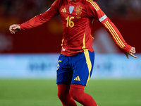 Alex Baena of Spain is in action during the UEFA Nations League 2024/25 League A Group A4 game between Spain and Denmark at Enrique Roca Sta...