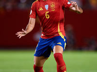 Mikel Merino of Spain is in action during the UEFA Nations League 2024/25 League A Group A4 game between Spain and Denmark at Enrique Roca S...