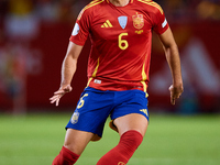 Mikel Merino of Spain is in action during the UEFA Nations League 2024/25 League A Group A4 game between Spain and Denmark at Enrique Roca S...