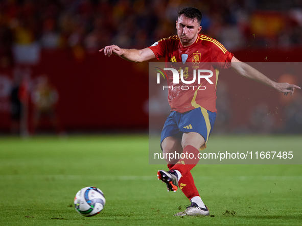 Aymeric Laporte of Spain is in action during the UEFA Nations League 2024/25 League A Group A4 game between Spain and Denmark at Enrique Roc...