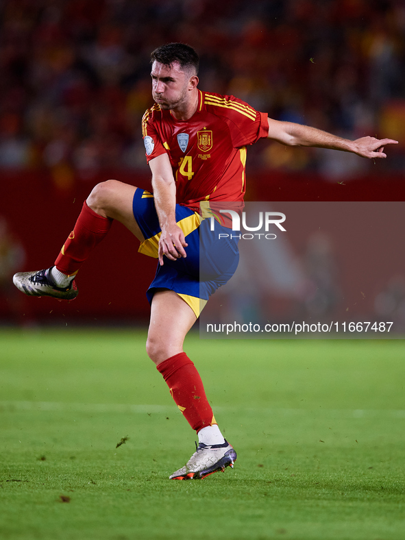 Aymeric Laporte of Spain is in action during the UEFA Nations League 2024/25 League A Group A4 game between Spain and Denmark at Enrique Roc...