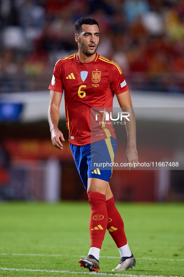 Mikel Merino of Spain looks on during the UEFA Nations League 2024/25 League A Group A4 game between Spain and Denmark at Enrique Roca Stadi...