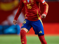 Alex Baena of Spain is in action during the UEFA Nations League 2024/25 League A Group A4 game between Spain and Denmark at Enrique Roca Sta...