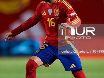 Alex Baena of Spain is in action during the UEFA Nations League 2024/25 League A Group A4 game between Spain and Denmark at Enrique Roca Sta...