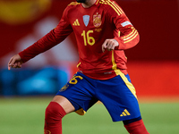 Alex Baena of Spain is in action during the UEFA Nations League 2024/25 League A Group A4 game between Spain and Denmark at Enrique Roca Sta...