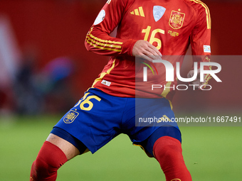 Alex Baena of Spain is in action during the UEFA Nations League 2024/25 League A Group A4 game between Spain and Denmark at Enrique Roca Sta...