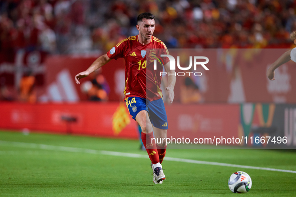 Aymeric Laporte of Spain is in action during the UEFA Nations League 2024/25 League A Group A4 game between Spain and Denmark at Enrique Roc...