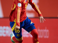 Alex Baena of Spain is in action during the UEFA Nations League 2024/25 League A Group A4 game between Spain and Denmark at Enrique Roca Sta...