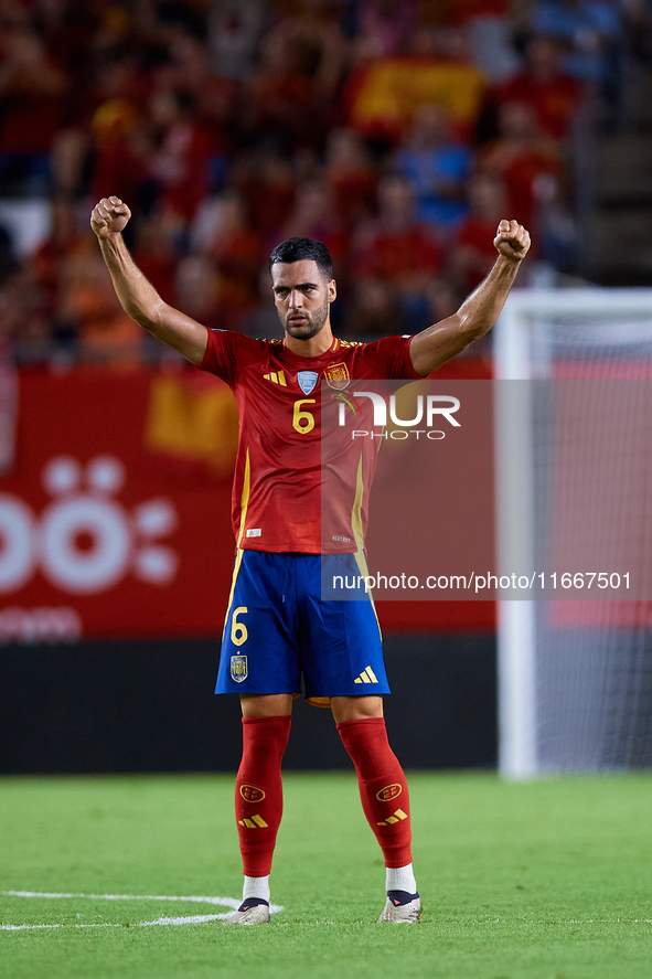 Mikel Merino of Spain reacts during the UEFA Nations League 2024/25 League A Group A4 game between Spain and Denmark at Enrique Roca Stadium...