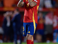 Joselu of Spain applauds during the UEFA Nations League 2024/25 League A Group A4 game between Spain and Denmark at Enrique Roca Stadium in...