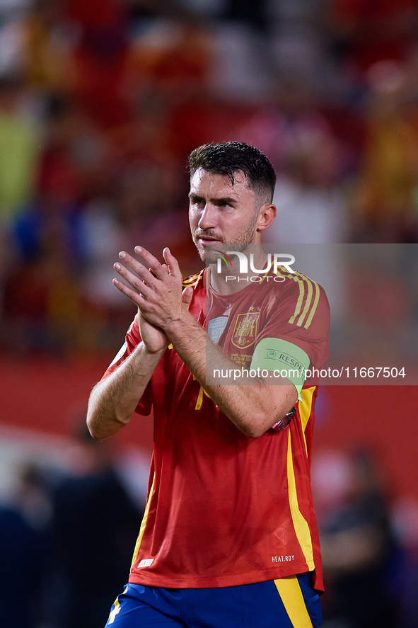 Aymeric Laporte of Spain applauds during the UEFA Nations League 2024/25 League A Group A4 game between Spain and Denmark at Enrique Roca St...