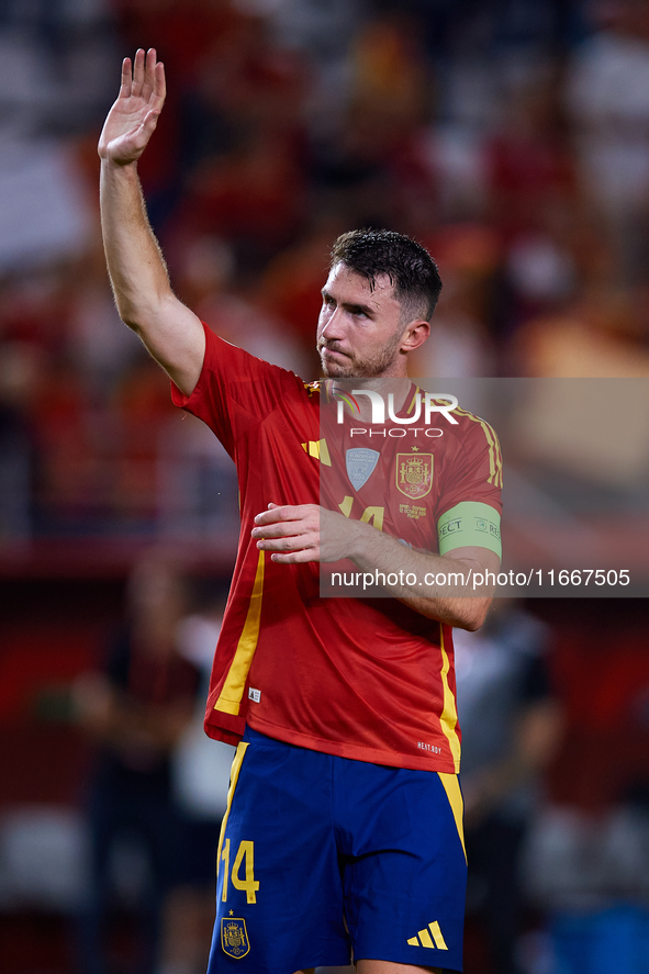 Aymeric Laporte of Spain waves his hand to the crowd during the UEFA Nations League 2024/25 League A Group A4 game between Spain and Denmark...