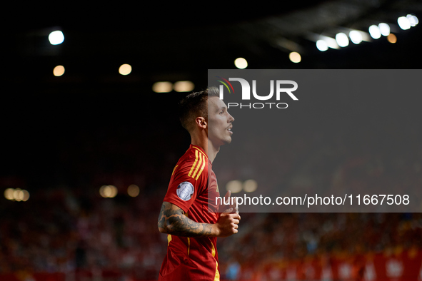 Alejandro Grimaldo of Spain looks on during the UEFA Nations League 2024/25 League A Group A4 game between Spain and Denmark at Enrique Roca...