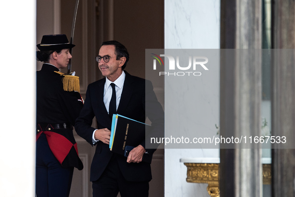 Interior Minister Bruno Retailleau is at the Elysee Palace for the Council of Ministers in Paris, France, on October 15, 2024. 