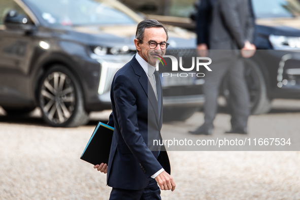 Interior Minister Bruno Retailleau is at the Elysee Palace for the Council of Ministers in Paris, France, on October 15, 2024. 