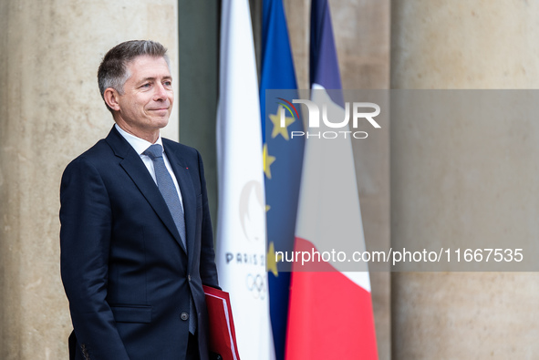 Jean-Louis Thieriot, Minister attached to the Minister for the Armed Forces and Veterans, is at the Elysee Palace for the Council of Ministe...