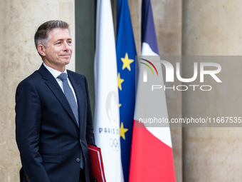 Jean-Louis Thieriot, Minister attached to the Minister for the Armed Forces and Veterans, is at the Elysee Palace for the Council of Ministe...