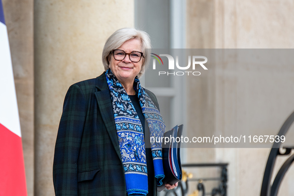 Catherine Vautrin, Minister for Partnerships with the Territories and Decentralisation, is at the Elysee Palace for the Council of Ministers...