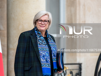 Catherine Vautrin, Minister for Partnerships with the Territories and Decentralisation, is at the Elysee Palace for the Council of Ministers...