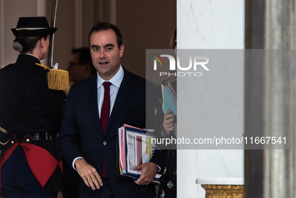 Minister of the Armed Forces Sebastien Lecornu is at the Elysee Palace for the Council of Ministers in Paris, France, on October 15, 2024. 