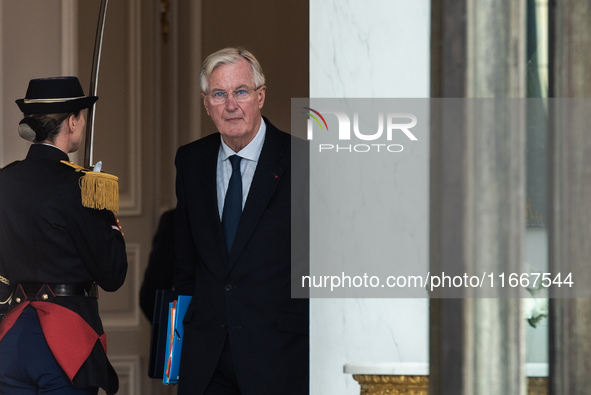 Prime Minister Michel Barnier is at the Elysee Palace for the Council of Ministers in Paris, France, on October 15, 2024. 