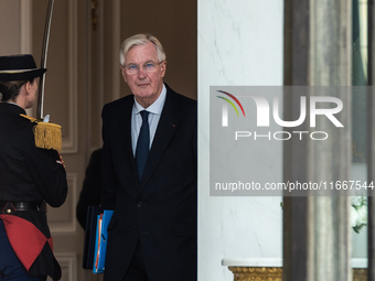 Prime Minister Michel Barnier is at the Elysee Palace for the Council of Ministers in Paris, France, on October 15, 2024. (