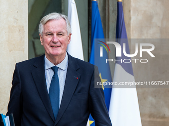 Prime Minister Michel Barnier is at the Elysee Palace for the Council of Ministers in Paris, France, on October 15, 2024. (