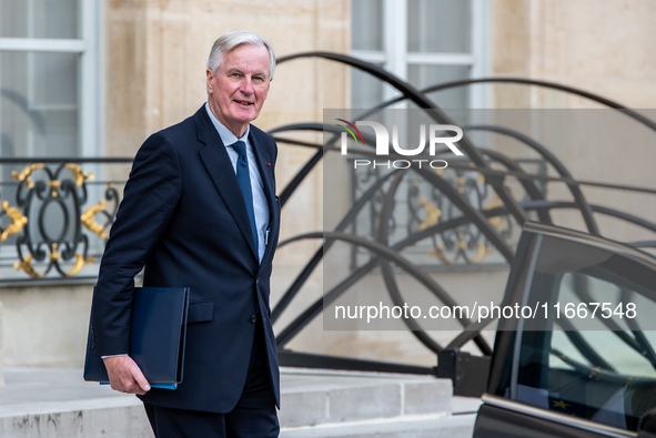 Prime Minister Michel Barnier is at the Elysee Palace for the Council of Ministers in Paris, France, on October 15, 2024. 