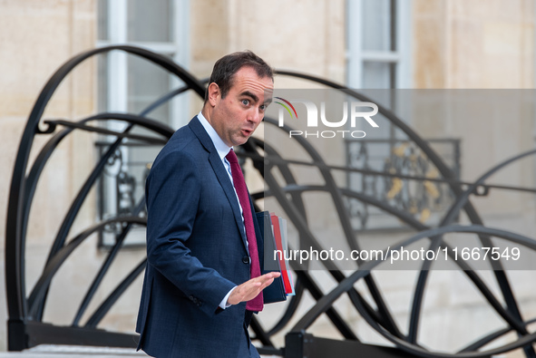 Minister of the Armed Forces Sebastien Lecornu is at the Elysee Palace for the Council of Ministers in Paris, France, on October 15, 2024. 