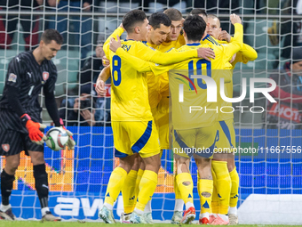 Georgiy Sudakov, Artem Dovbyk, Mykhailo Mudryk and Mykola Shaparenko celebrate scoring a goal during the  UEFA Nations League 2024 League B...