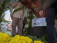 A truck carries a coffin containing the body of Abbas Nilforoushan, a commander of the Islamic Revolutionary Guard Corps' (IRGC) Quds Force,...