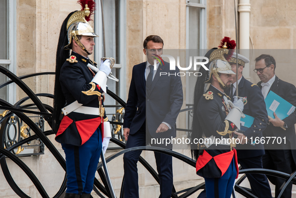 President of the French Republic Emmanuel Macron receives Lithuanian President Gitanas Nauseda at the Elysee Palace in Paris, France, on Oct...