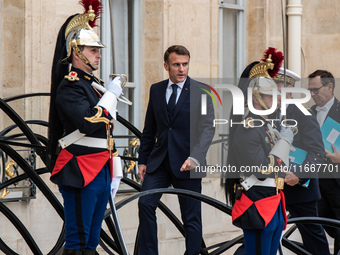 President of the French Republic Emmanuel Macron receives Lithuanian President Gitanas Nauseda at the Elysee Palace in Paris, France, on Oct...