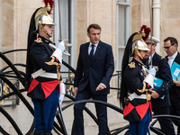 President of the French Republic Emmanuel Macron receives Lithuanian President Gitanas Nauseda at the Elysee Palace in Paris, France, on Oct...