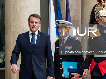 President of the French Republic Emmanuel Macron receives Lithuanian President Gitanas Nauseda at the Elysee Palace in Paris, France, on Oct...