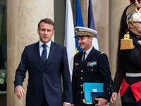 President of the French Republic Emmanuel Macron receives Lithuanian President Gitanas Nauseda at the Elysee Palace in Paris, France, on Oct...