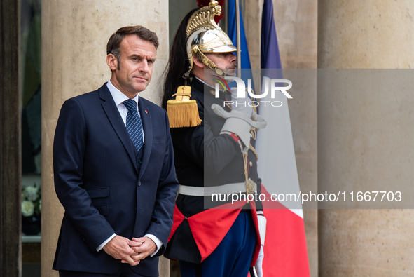 President of the French Republic Emmanuel Macron receives Lithuanian President Gitanas Nauseda at the Elysee Palace in Paris, France, on Oct...