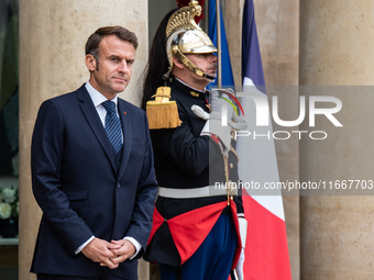 President of the French Republic Emmanuel Macron receives Lithuanian President Gitanas Nauseda at the Elysee Palace in Paris, France, on Oct...