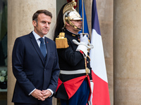 President of the French Republic Emmanuel Macron receives Lithuanian President Gitanas Nauseda at the Elysee Palace in Paris, France, on Oct...