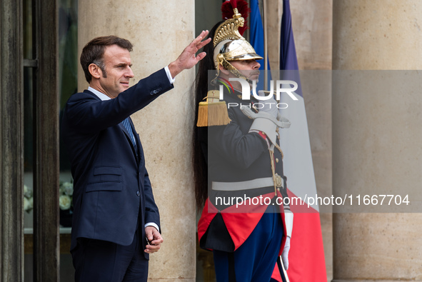 President of the French Republic Emmanuel Macron receives Lithuanian President Gitanas Nauseda at the Elysee Palace in Paris, France, on Oct...