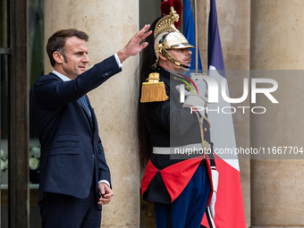 President of the French Republic Emmanuel Macron receives Lithuanian President Gitanas Nauseda at the Elysee Palace in Paris, France, on Oct...