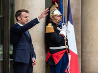 President of the French Republic Emmanuel Macron receives Lithuanian President Gitanas Nauseda at the Elysee Palace in Paris, France, on Oct...