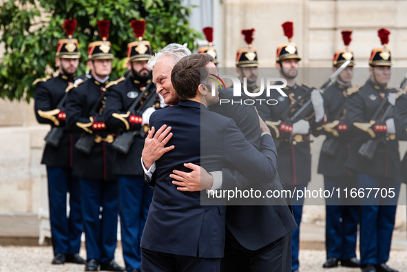 President of the French Republic Emmanuel Macron receives Lithuanian President Gitanas Nauseda at the Elysee Palace in Paris, France, on Oct...