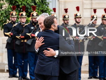 President of the French Republic Emmanuel Macron receives Lithuanian President Gitanas Nauseda at the Elysee Palace in Paris, France, on Oct...