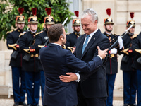 President of the French Republic Emmanuel Macron receives Lithuanian President Gitanas Nauseda at the Elysee Palace in Paris, France, on Oct...