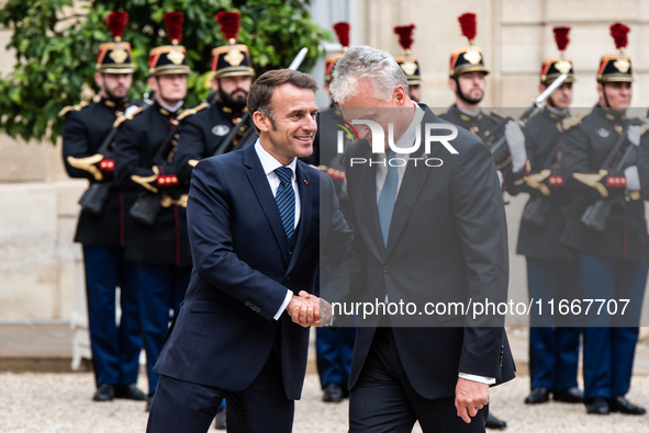 President of the French Republic Emmanuel Macron receives Lithuanian President Gitanas Nauseda at the Elysee Palace in Paris, France, on Oct...